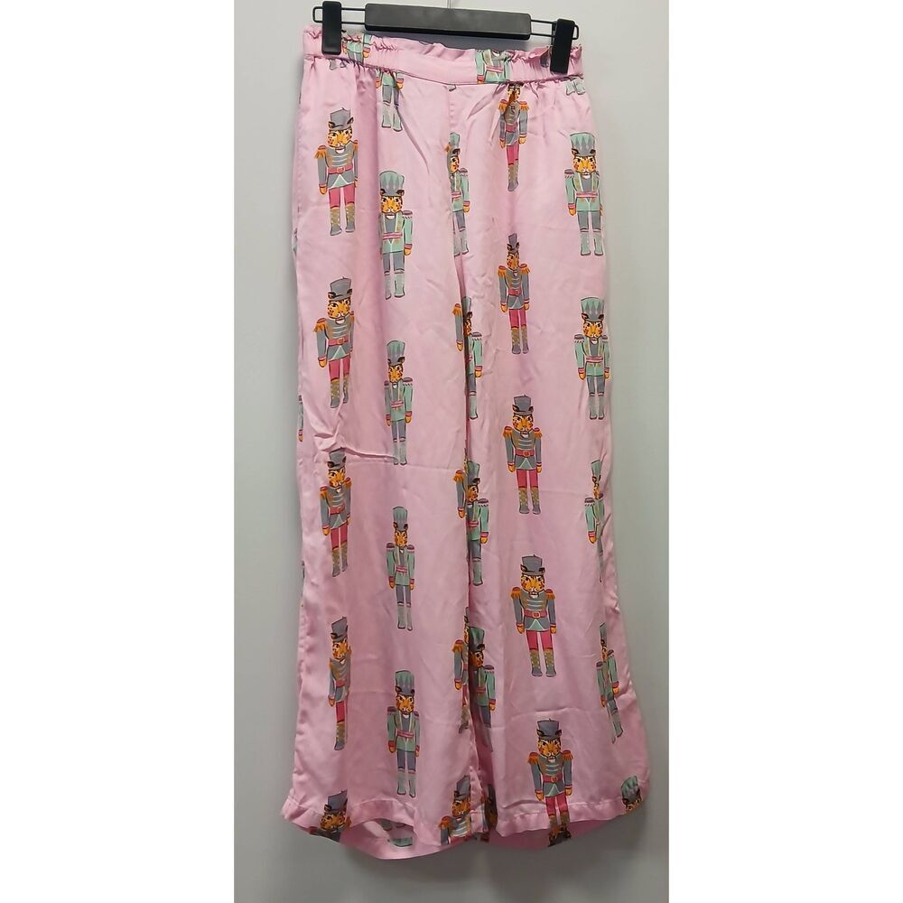 Print fresh womens small Nutcracker viscose silk like pajama pants baby pink
